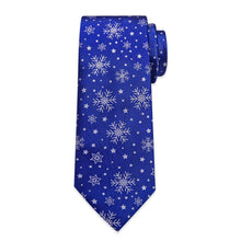 DiBanGu Christmas Blue White Snow Men's Silk Necktie Set