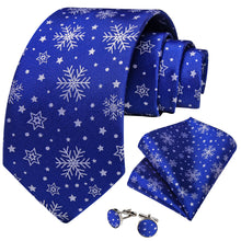 DiBanGu Christmas Blue White Snow Men's Silk Necktie Set