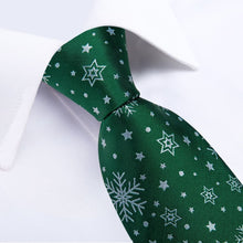 DiBanGu Green White Christmas Snowflake Necktie Pocket Square Cufflinks Set