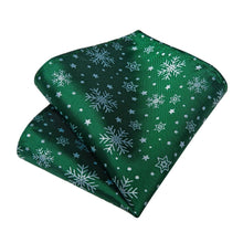 DiBanGu Green White Christmas Snowflake Necktie Pocket Square Cufflinks Set