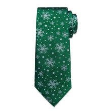 DiBanGu Green White Christmas Snowflake Necktie Pocket Square Cufflinks Set