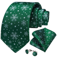 DiBanGu Green White Christmas Snowflake Necktie Pocket Square Cufflinks Set