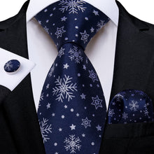 DiBanGu Blue White Christmas Snowflake Necktie Pocket Square Cufflinks Set