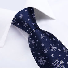 DiBanGu Blue White Christmas Snowflake Necktie Pocket Square Cufflinks Set