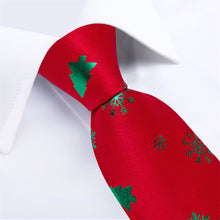 DiBanGu Christmas Silk Red Green Snow Men's Tie Pocket Square Cufflinks Set