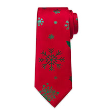 DiBanGu Christmas Silk Red Green Snow Men's Tie Pocket Square Cufflinks Set