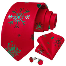 DiBanGu Christmas Silk Red Green Snow Men's Tie Pocket Square Cufflinks Set