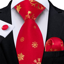 DiBanGu Christmas Silk Red Gold Snow Men's Tie Pocket Square Cufflinks Set