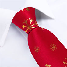 DiBanGu Christmas Silk Red Gold Snow Men's Tie Pocket Square Cufflinks Set