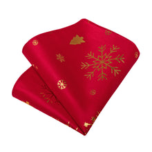 DiBanGu Christmas Silk Red Gold Snow Men's Tie Pocket Square Cufflinks Set