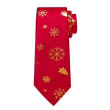 DiBanGu Christmas Silk Red Gold Snow Men's Tie Pocket Square Cufflinks Set