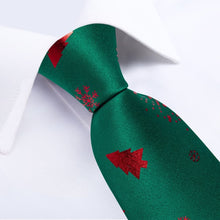 DiBanGu Green Red Christmas Snowflake Tree Necktie Pocket Square Cufflinks Set