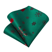 DiBanGu Green Red Christmas Snowflake Tree Necktie Pocket Square Cufflinks Set