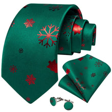 DiBanGu Green Red Christmas Snowflake Tree Necktie Pocket Square Cufflinks Set