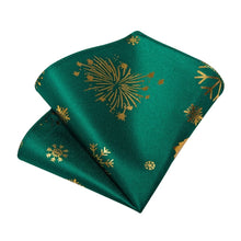 DiBanGu Green Gold Christmas Snowflake Necktie Pocket Square Cufflinks Set