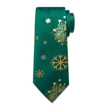 DiBanGu Green Gold Christmas Snowflake Necktie Pocket Square Cufflinks Set