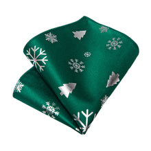 DiBanGu Christmas Silk Green White Snow Men's Tie Pocket Square Cufflinks Set