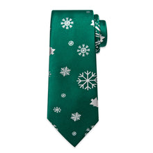 DiBanGu Christmas Silk Green White Snow Men's Tie Pocket Square Cufflinks Set