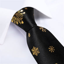 DiBanGu Black Gold Snow Christmas Necktie Pocket Square Cufflinks Set