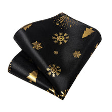 DiBanGu Black Gold Snow Christmas Necktie Pocket Square Cufflinks Set