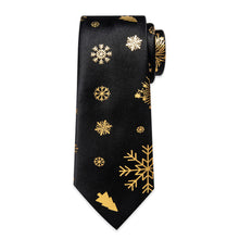 DiBanGu Black Gold Snow Christmas Necktie Pocket Square Cufflinks Set