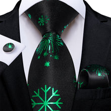 DiBanGu Black Green Snow Christmas Necktie Pocket Square Cufflinks Set