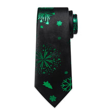 DiBanGu Black Green Snow Christmas Necktie Pocket Square Cufflinks Set