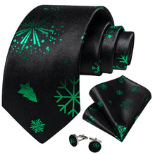 DiBanGu Black Green Snow Christmas Necktie Pocket Square Cufflinks Set