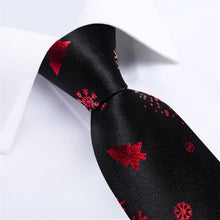 DiBanGu Black Red Christmas Tree Snow Necktie Pocket Square Cufflinks Set