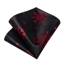 DiBanGu Black Red Christmas Tree Snow Necktie Pocket Square Cufflinks Set