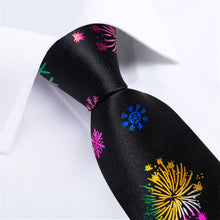 DiBanGu Black Colorful Fireworks Christmas Necktie Pocket Square Cufflinks Set