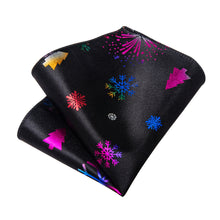 DiBanGu Black Colorful Fireworks Christmas Necktie Pocket Square Cufflinks Set