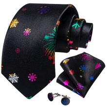 DiBanGu Black Colorful Fireworks Christmas Necktie Pocket Square Cufflinks Set