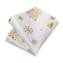 DiBanGu White Gold Christmas Snowflake Necktie Pocket Square Cufflinks Set