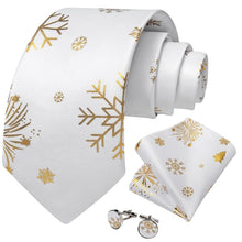 DiBanGu White Gold Christmas Snowflake Necktie Pocket Square Cufflinks Set