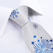 DiBanGu White Blue Christmas Snowflake Necktie Pocket Square Cufflinks Set