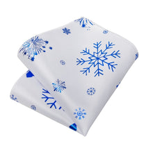 DiBanGu White Blue Christmas Snowflake Necktie Pocket Square Cufflinks Set