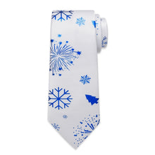 DiBanGu White Blue Christmas Snowflake Necktie Pocket Square Cufflinks Set