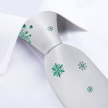 DiBanGu White Green Christmas Snowflake Necktie Pocket Square Cufflinks Set