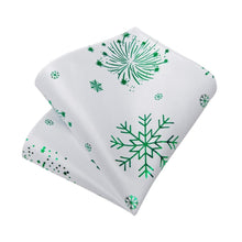 DiBanGu White Green Christmas Snowflake Necktie Pocket Square Cufflinks Set