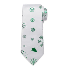 DiBanGu White Green Christmas Snowflake Necktie Pocket Square Cufflinks Set