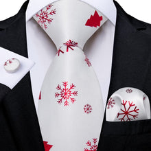 DiBanGu White Red Christmas Snowflake Necktie Pocket Square Cufflinks Set