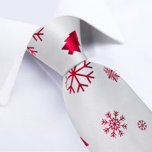 DiBanGu White Red Christmas Snowflake Necktie Pocket Square Cufflinks Set