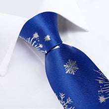 DiBanGu Blue White Christmas Snowflake Necktie Pocket Square Cufflinks Set