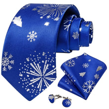 DiBanGu Blue White Christmas Snowflake Necktie Pocket Square Cufflinks Set