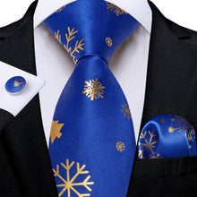 DiBanGu Blue Gold Christmas Snowflake Necktie Pocket Square Cufflinks Set