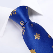 DiBanGu Blue Gold Christmas Snowflake Necktie Pocket Square Cufflinks Set