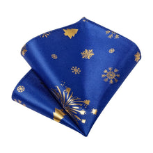 DiBanGu Blue Gold Christmas Snowflake Necktie Pocket Square Cufflinks Set