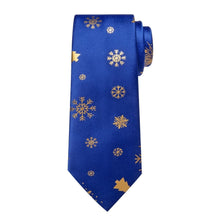 DiBanGu Blue Gold Christmas Snowflake Necktie Pocket Square Cufflinks Set