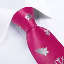 DiBanGu Pink White Christmas Snowflake Necktie Pocket Square Cufflinks Set